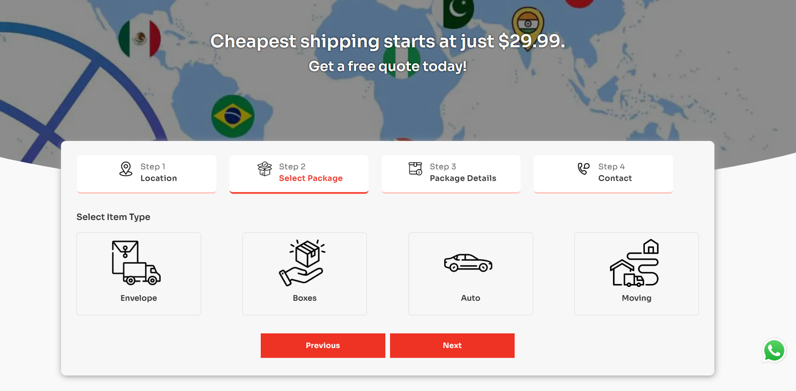 Select Package – Defining Your Shipment Type